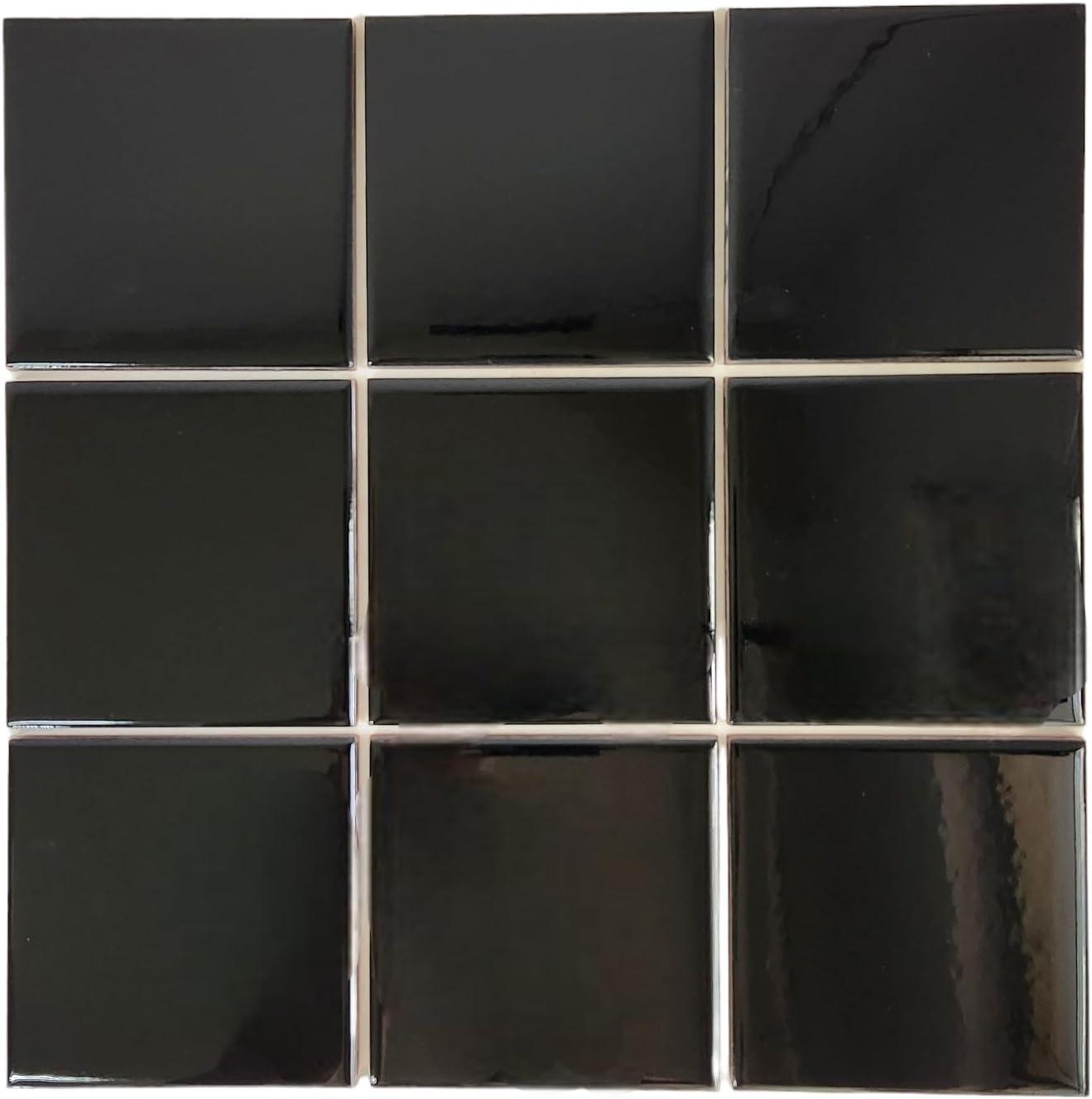 A set of 9 black square tiles